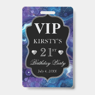 Purple Blue Celestial Glitter Agate Birthday VIP Badge