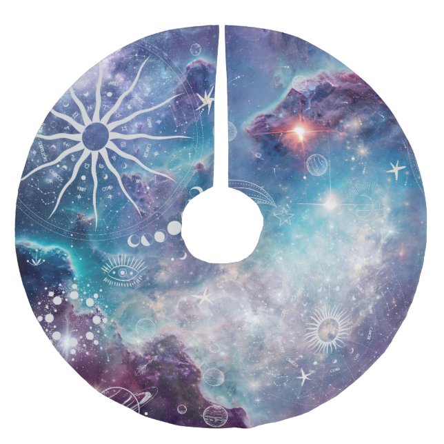 Purple Blue Celestial Pattern Brushed Polyester Tree Skirt (Front)