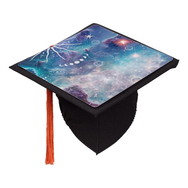 Purple Blue Celestial Pattern Graduation Cap Topper (Angled)