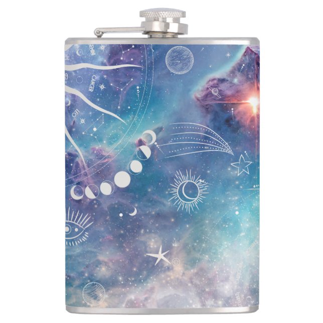 Purple Blue Celestial Pattern Hip Flask (Front)