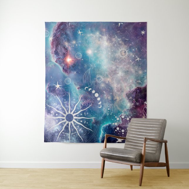 Purple Blue Celestial Pattern Tapestry (In Situ)