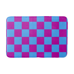 Purple Blue Chequered Check Pattern Bath Mat