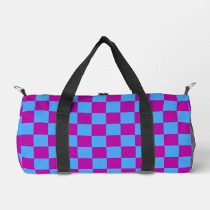Purple Blue Chequered Check Pattern Duffle Bag