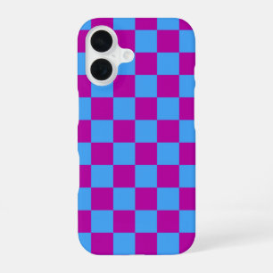 Purple Blue Chequered Check Pattern iPhone 16 Case