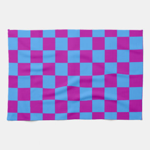 Purple Blue Chequered Check Pattern Kitchen Towel