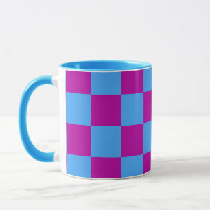 Purple Blue Chequered Check Pattern Mug
