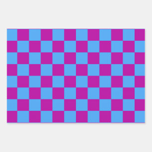 Purple Blue Chequered Check Pattern Wrapping Paper Sheet