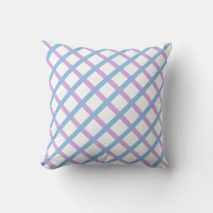 Purple Blue Chequered Diamond Stripes Pattern Throw Pillow