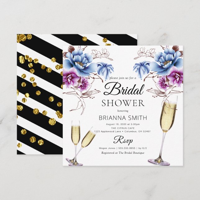 Purple Blue Classy Bridal shower Invitation (Front/Back)