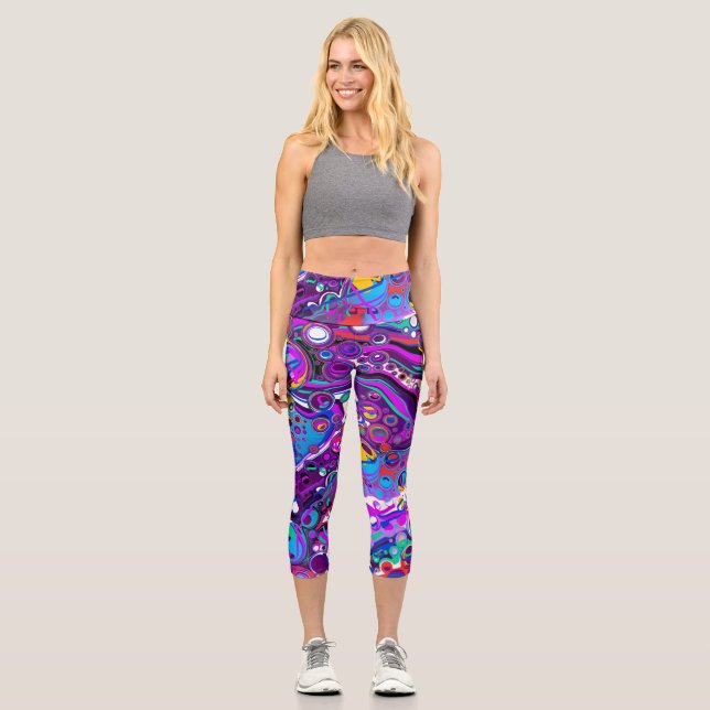 Purple, Blue Colourful Bubbles Abstract Modern   Capri Leggings (Front)