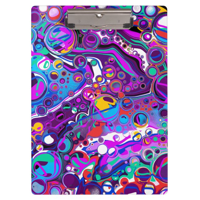 Purple, Blue Colourful Bubbles Abstract Modern   Clipboard (Front)