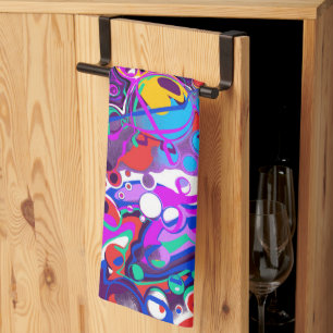 Purple, Blue Colourful Bubbles Abstract Modern Kitchen Towel