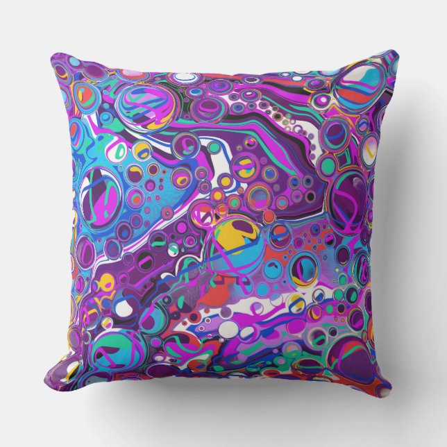 Purple, Blue Colourful Bubbles Abstract Modern   Outdoor Pillow (Front)