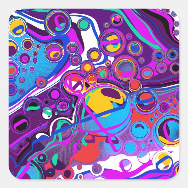 Purple, Blue Colourful Bubbles Abstract Modern  Square Sticker (Front)