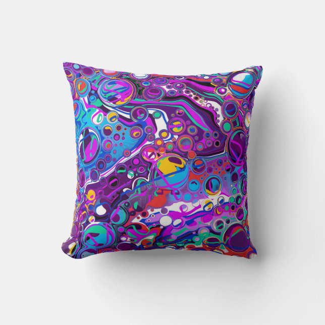 Purple, Blue Colourful Bubbles Abstract Modern   Throw Pillow (Front)