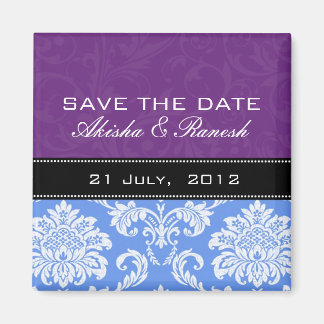 Purple Blue Damask Save the Date Magnet