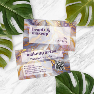Purple Blue Dark Pink Gold Marble Art Pattern Business Card