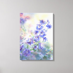 Purple Blue Delphinium Floral Print on Canvas