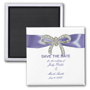Purple Blue Diamond Bow Save The Date Magnet