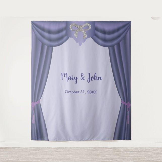 Purple Blue Diamond Bow Wedding Photo Backdrop Tapestry (Front)
