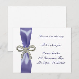 Purple Blue Diamond Bow Wedding Reception Card