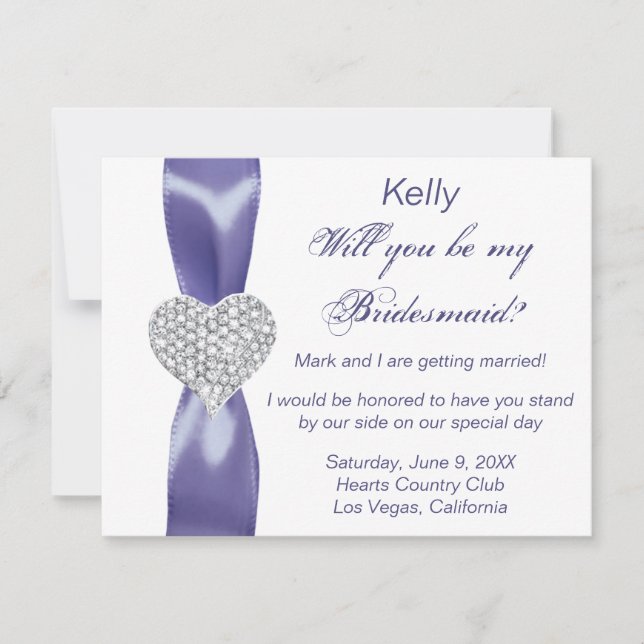 Purple Blue Diamond Heart Bridesmaid Card (Front)