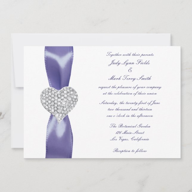 Purple Blue Diamond Heart Wedding Invitation (Front)
