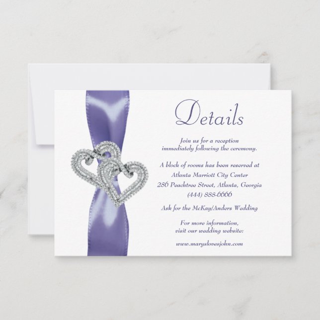 Purple Blue Diamond Hearts Details Enclosure Invitation (Front)