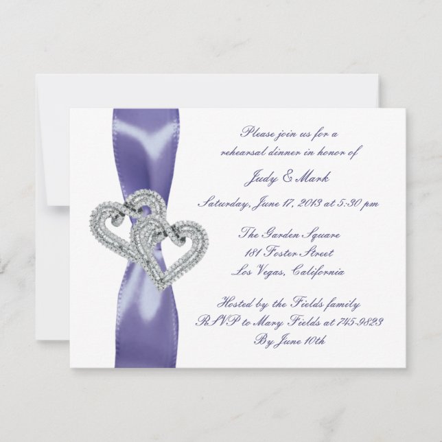 Purple Blue Diamond Hearts Rehearsal Dinner Invitation (Front)