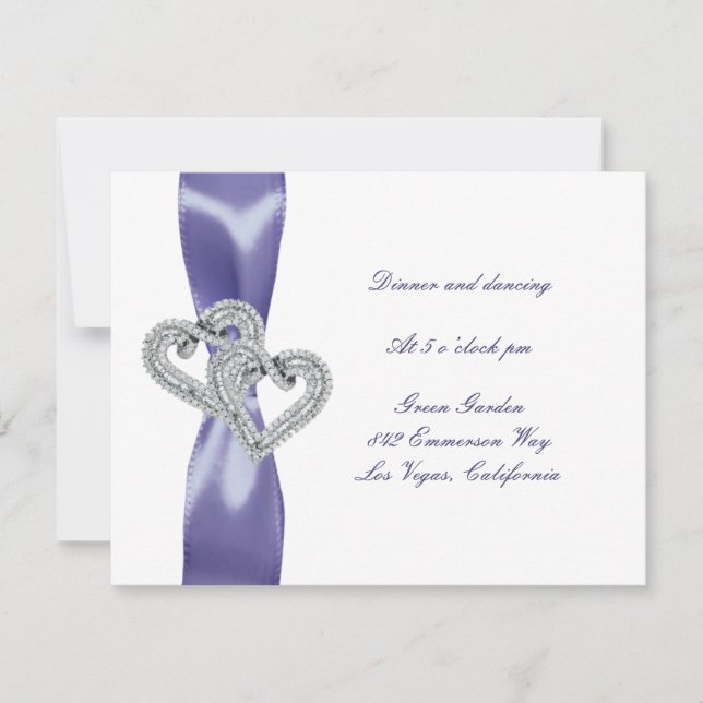 Purple Blue Diamond Hearts Wedding Reception Card (Front)