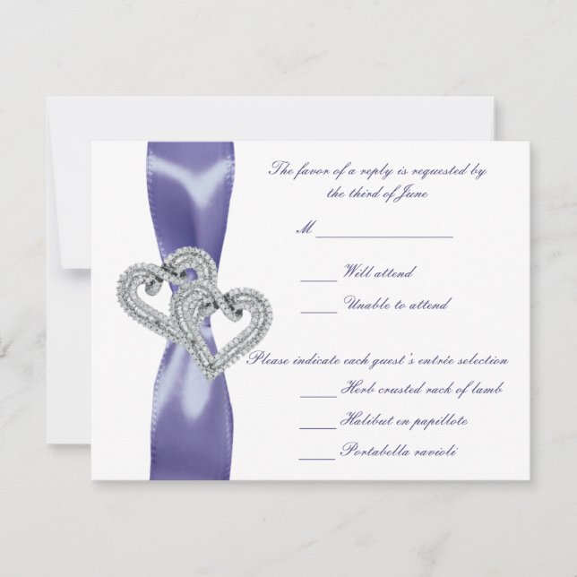 Purple Blue Diamond Hearts Wedding Response Card (Front)