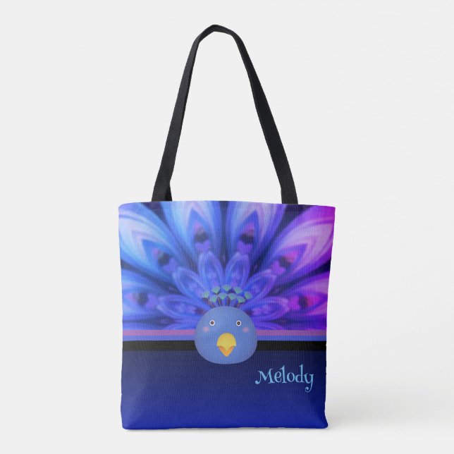 Purple & Blue Electric Peacock Mandala Tote Bag (Back)