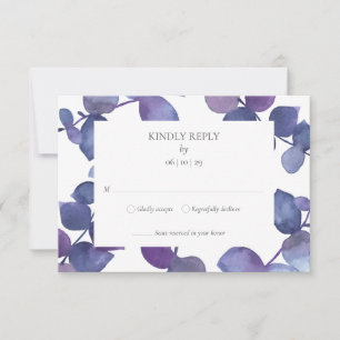 Purple Blue Eucalyptus Leaves Floral RSVP Card