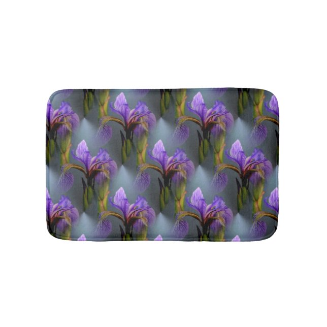 Purple Blue Flag Iris Flowers Nature Pattern Bath Mat (Front)