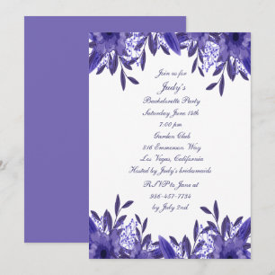 Purple Blue Floral Foliage Bachelorette Party Invitation