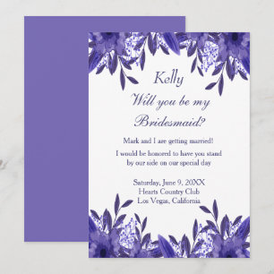 Purple Blue Floral Foliage Bridesmaid Card