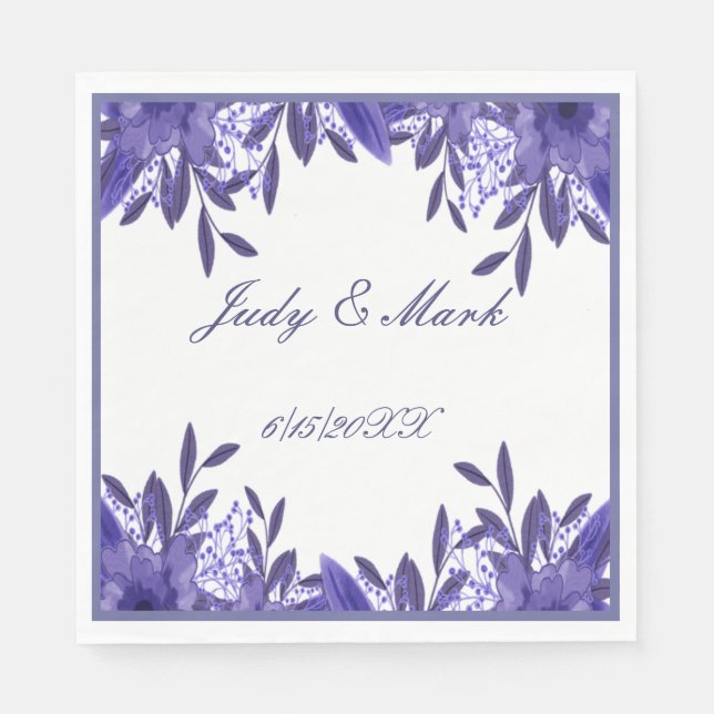Purple Blue Floral Foliage Paper Napkins (Front)