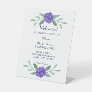 Purple Blue Floral Greenery Foliage Safety Pedestal Sign