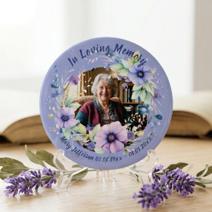 Purple Blue Floral Memorial Remembrance Photo 3 Inch Round Button