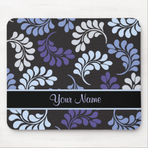 Purple Blue Floral Monogram Pattern Mouse Pad