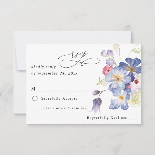 Purple Blue Floral no Meal RSVP (Front)