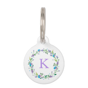 Purple & Blue Floral Personalized Pet Tag