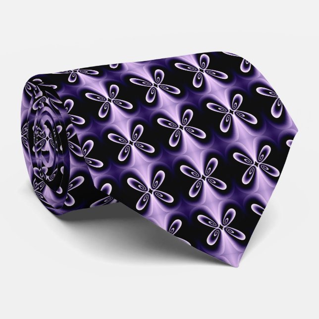 Purple Blue Floral Petal Digital Pattern Tie (Rolled)
