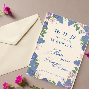 Purple Blue Floral Romantic Wedding Save the Date