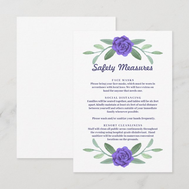 Purple Blue Floral Safety Measures Enclosure Card (Front/Back)