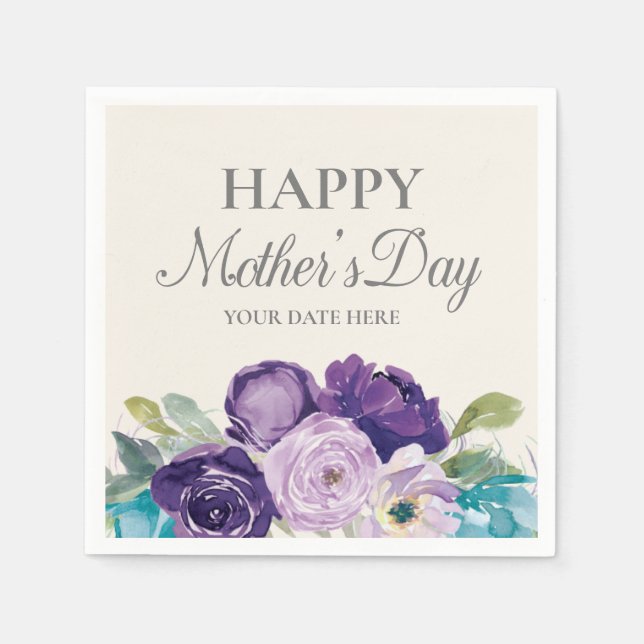 Purple Blue Floral Sage Leaves Mother's Day Napkin (Front)