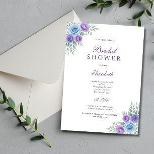 Purple Blue Floral Watercolor Bridal Shower Invitation