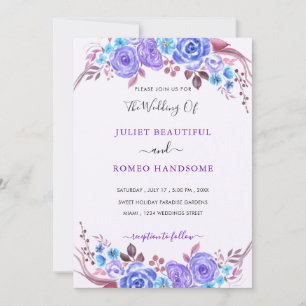 Purple Blue Floral Wedding Invitation - Watercolor