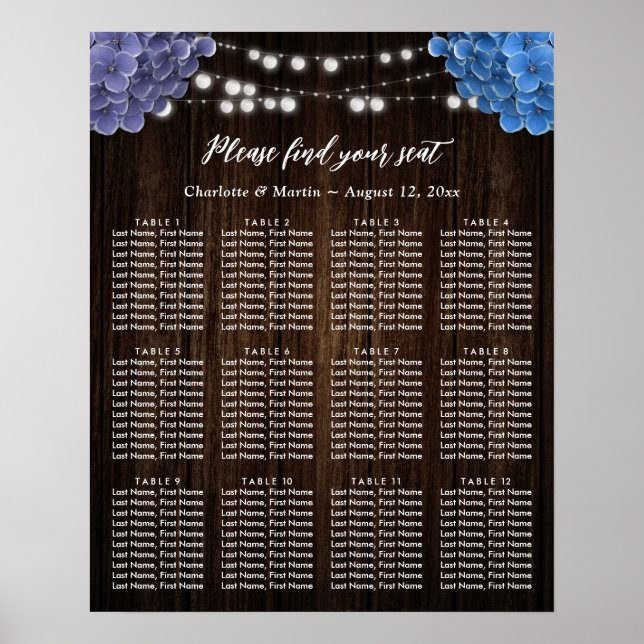 Purple Blue Floral Wedding Seating Chart 12 (Front)