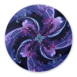 Purple blue flower Dream  Abstract Fractal art Ceramic Knob